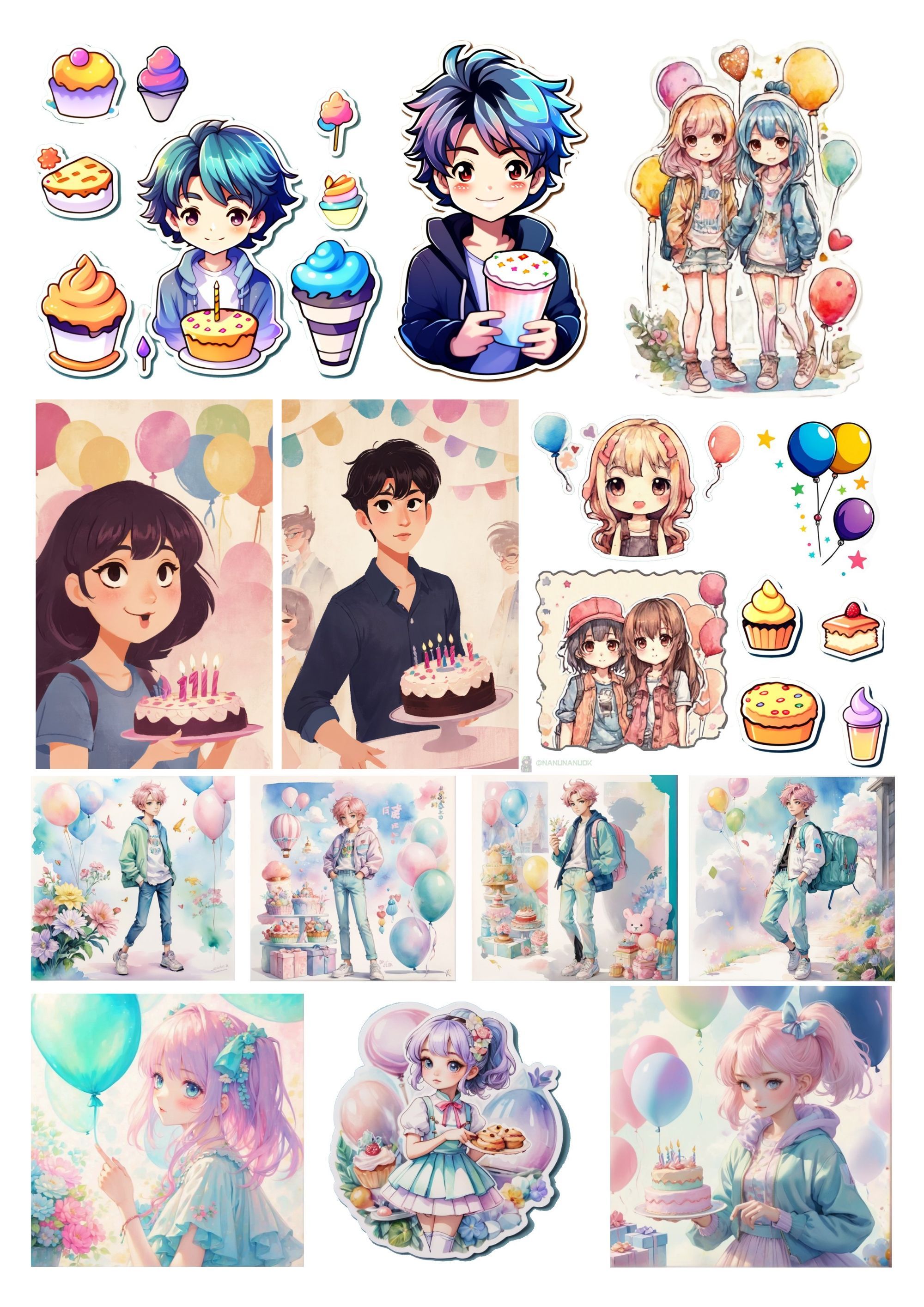 Set de stickers cumpleaños
