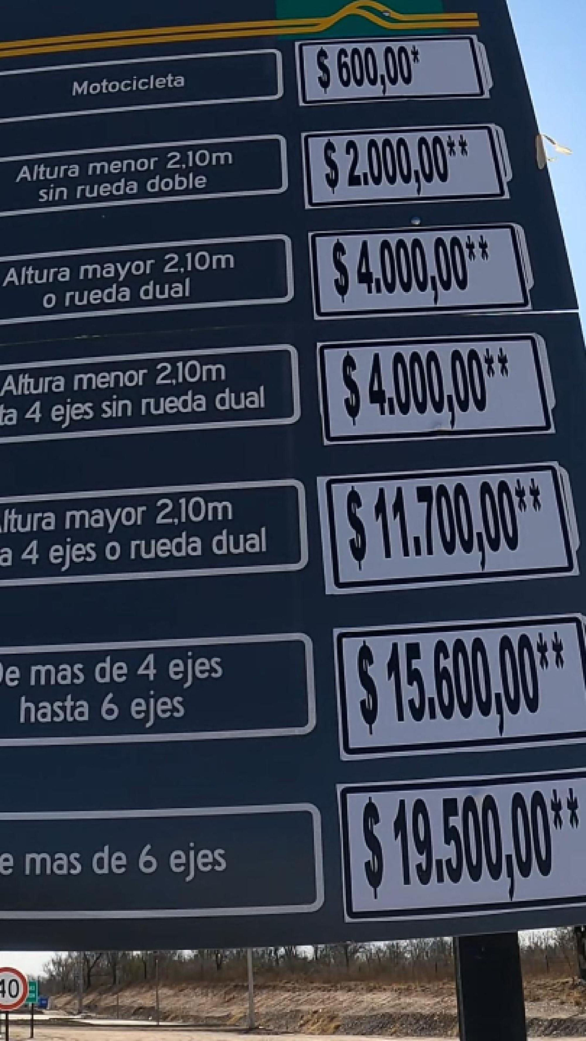 Precios peajes Córdoba Argentina