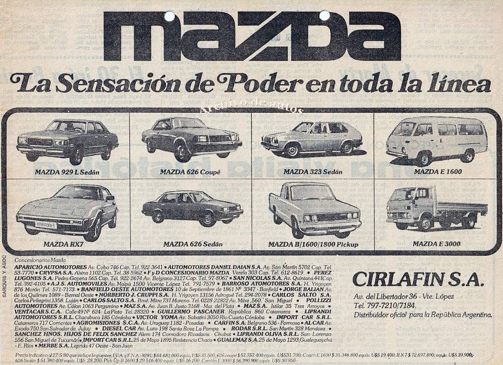 Mazda y sus modelos importados a Argentina en 1980