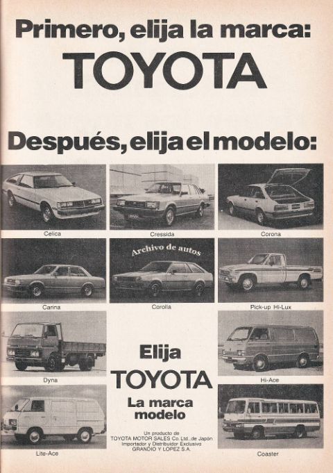 Toyota y los modelos importados a Argentina en 1982