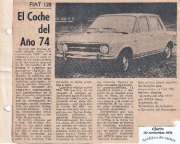 Fiat 128 auto del año en 1974 en Argentina