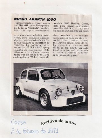 Fiat Abarth 1000 Berlina Corsa del Grupo 2 de 1971