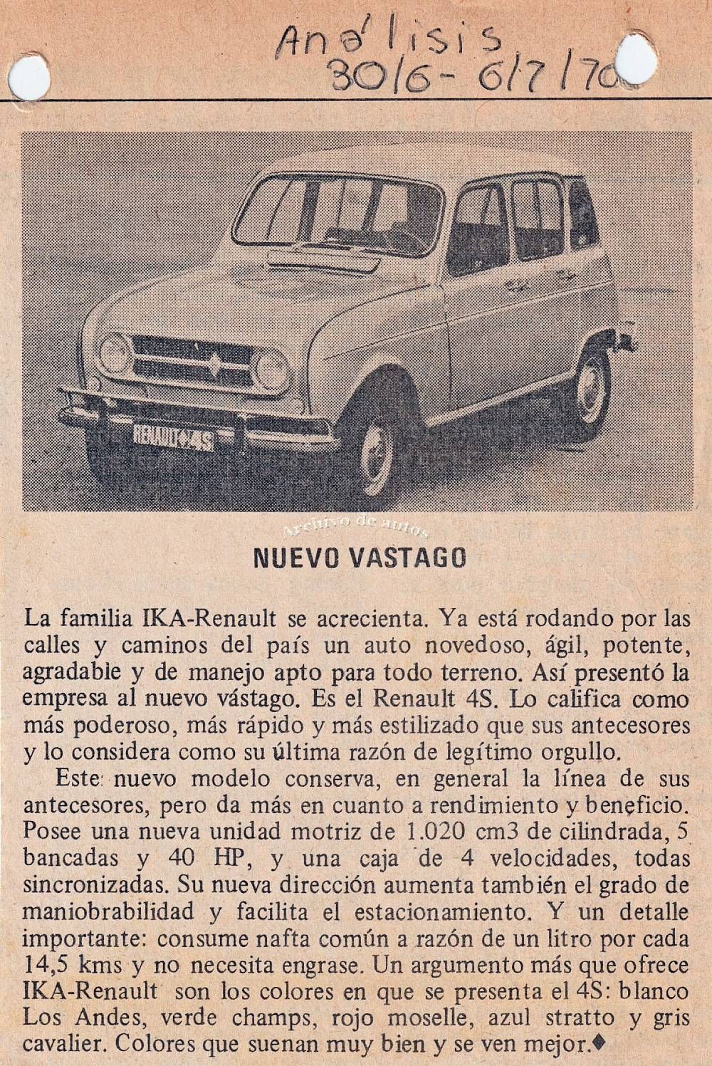 Renault 4S y su lanzamiento en Argentina en 1970