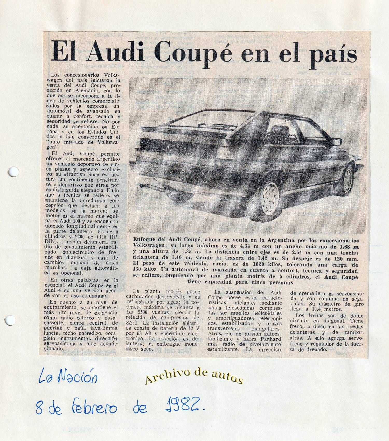 Audi Coupé importado por Volkswagen Argentina en 1982