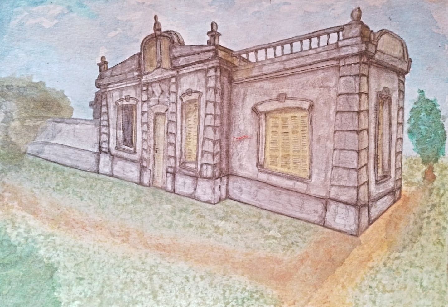 Otra pintura de una casa de campo.
